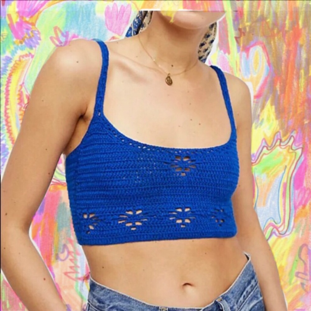 free people knitted royal blue crop top